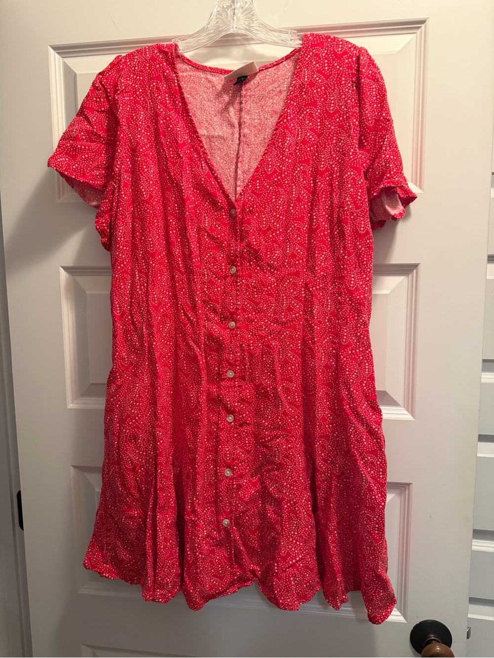 Universal Thread Red Button-Front Mini Dress with Dot Print